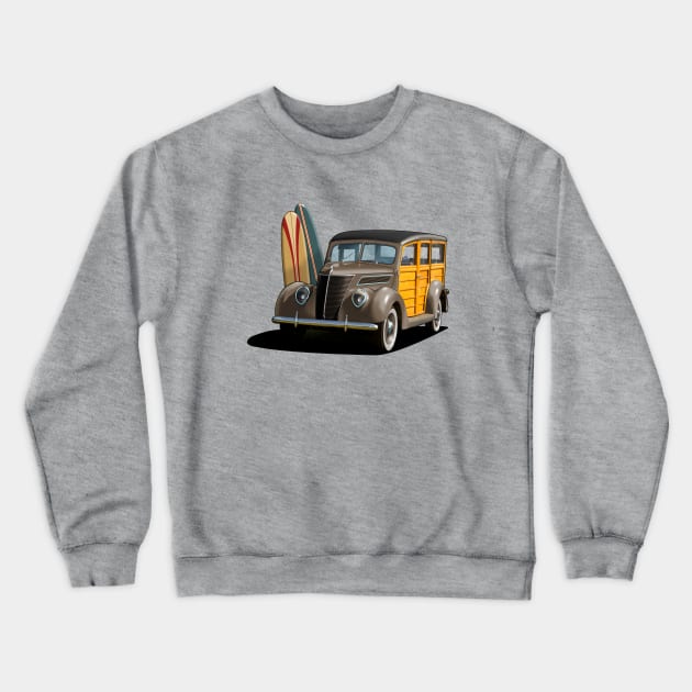 1937 Ford Woody Station Wagon in brown Crewneck Sweatshirt by candcretro